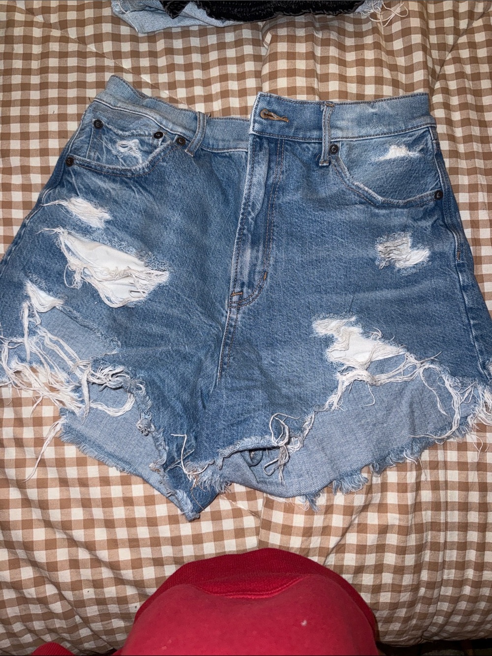 American Eagle Outfitters Distressed High-Waist Denim Shorts - Light Blue